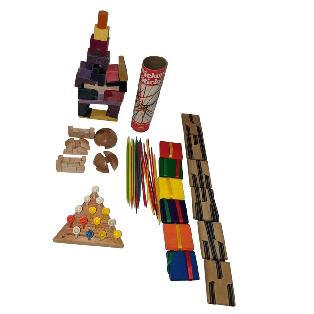 Lot Vintage Wooden Games Puzzles Jacob's Ladder Blockhead Cracker Barrel Moose